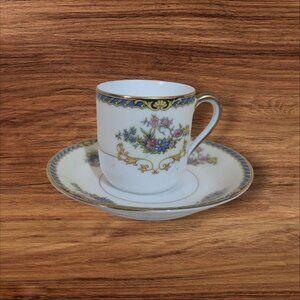 Noritake Romance Demitasse Cup & Saucer Set Japan 76085 Floral Gold Fine China C